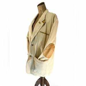 Men’s ORVIS Sportsman Canvas Khaki Jacket Leather trim Mesh lining pockets